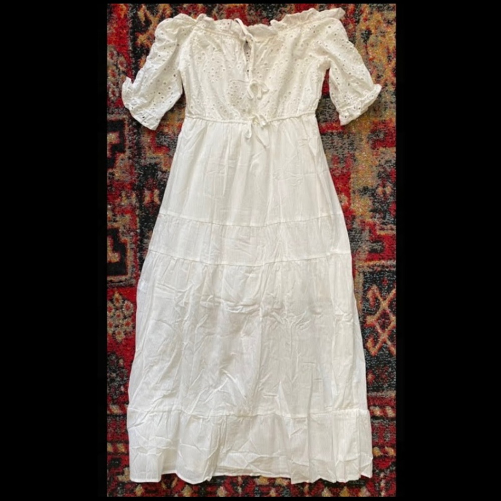 Simplee White Cotton Eyelet Midi Dress Size M